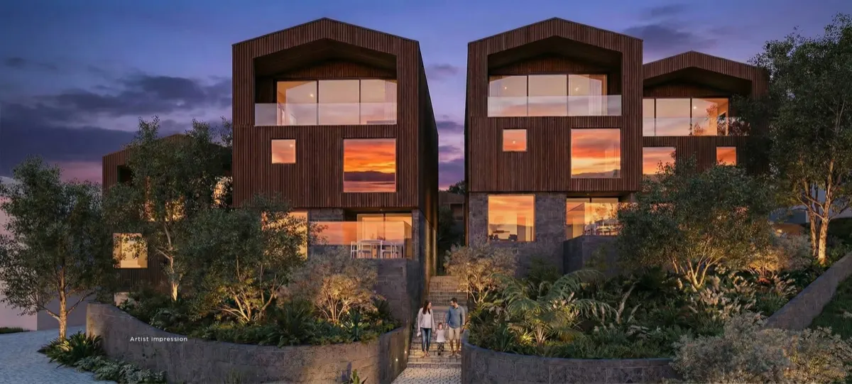 Signature residences lit at dusk, artist impression